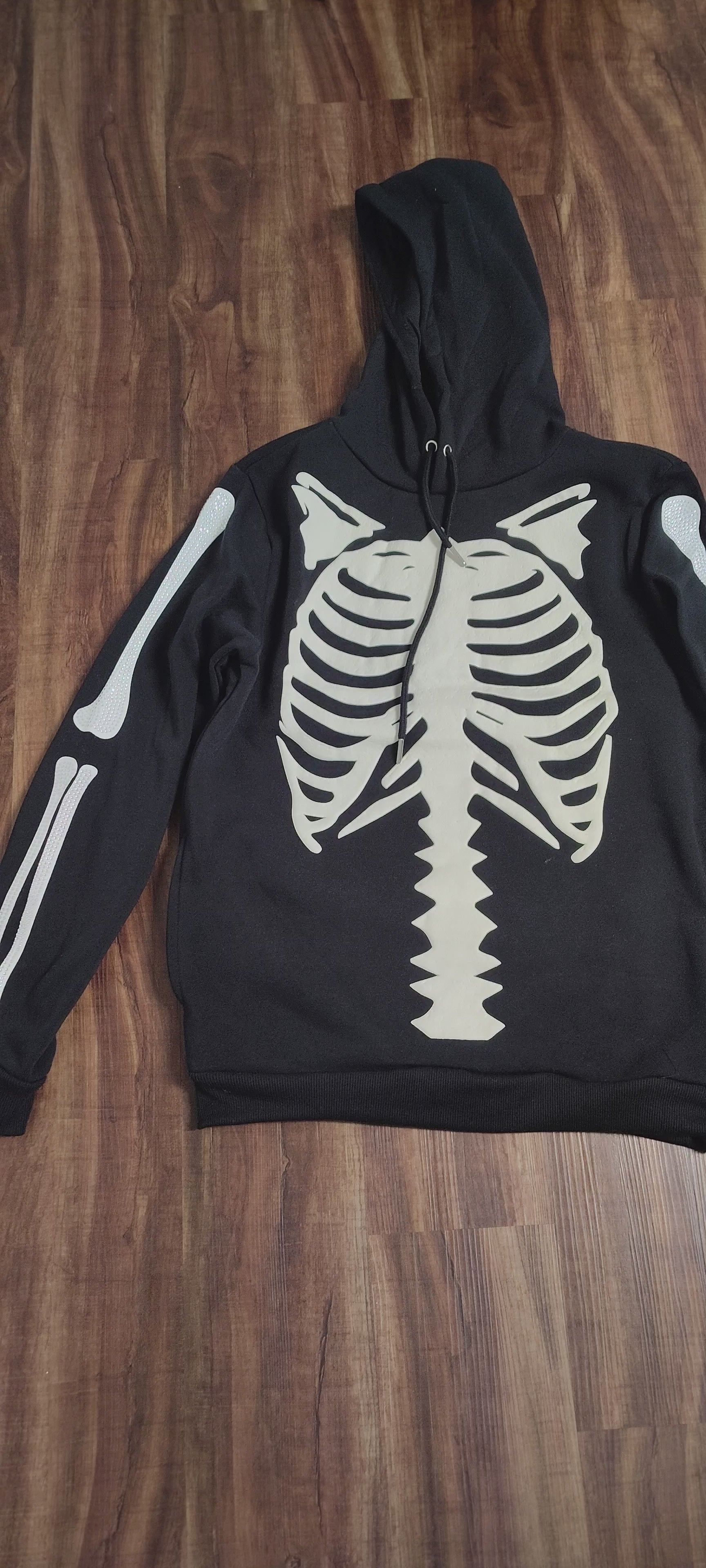 Black bone rhinestone hoodie