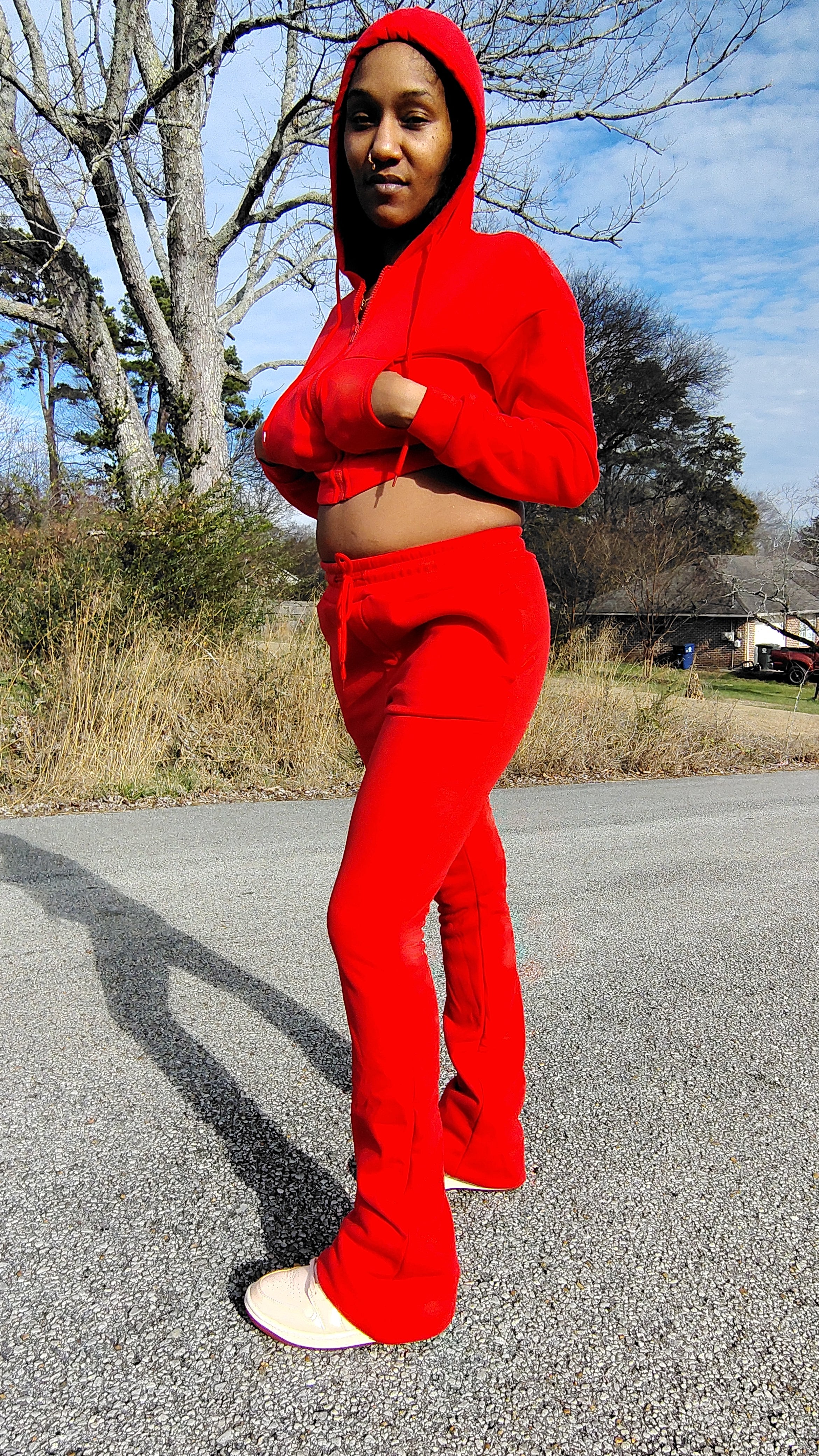 Women Half hoodie stacked jogger set