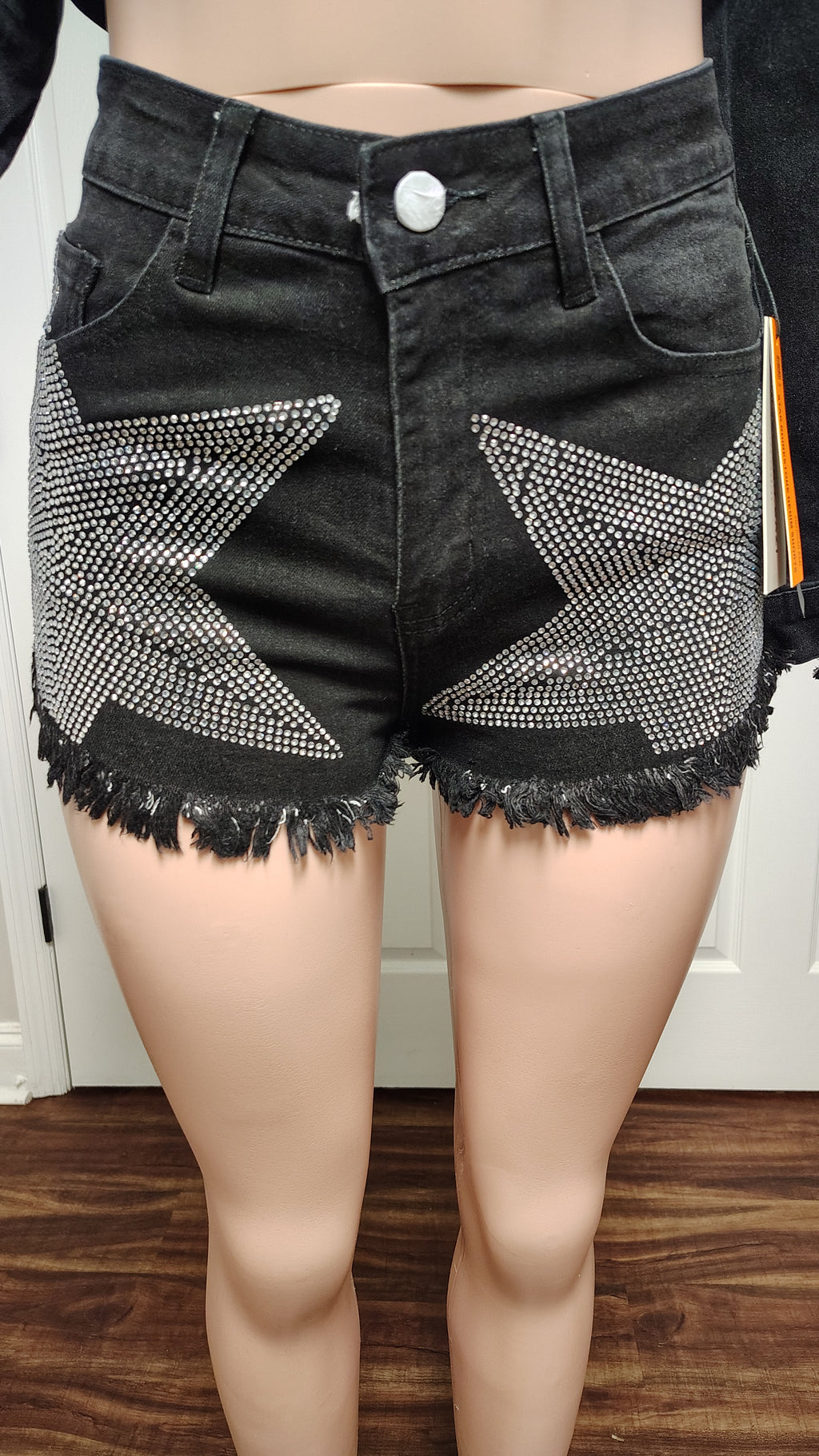 Denim rhinestone jean short set