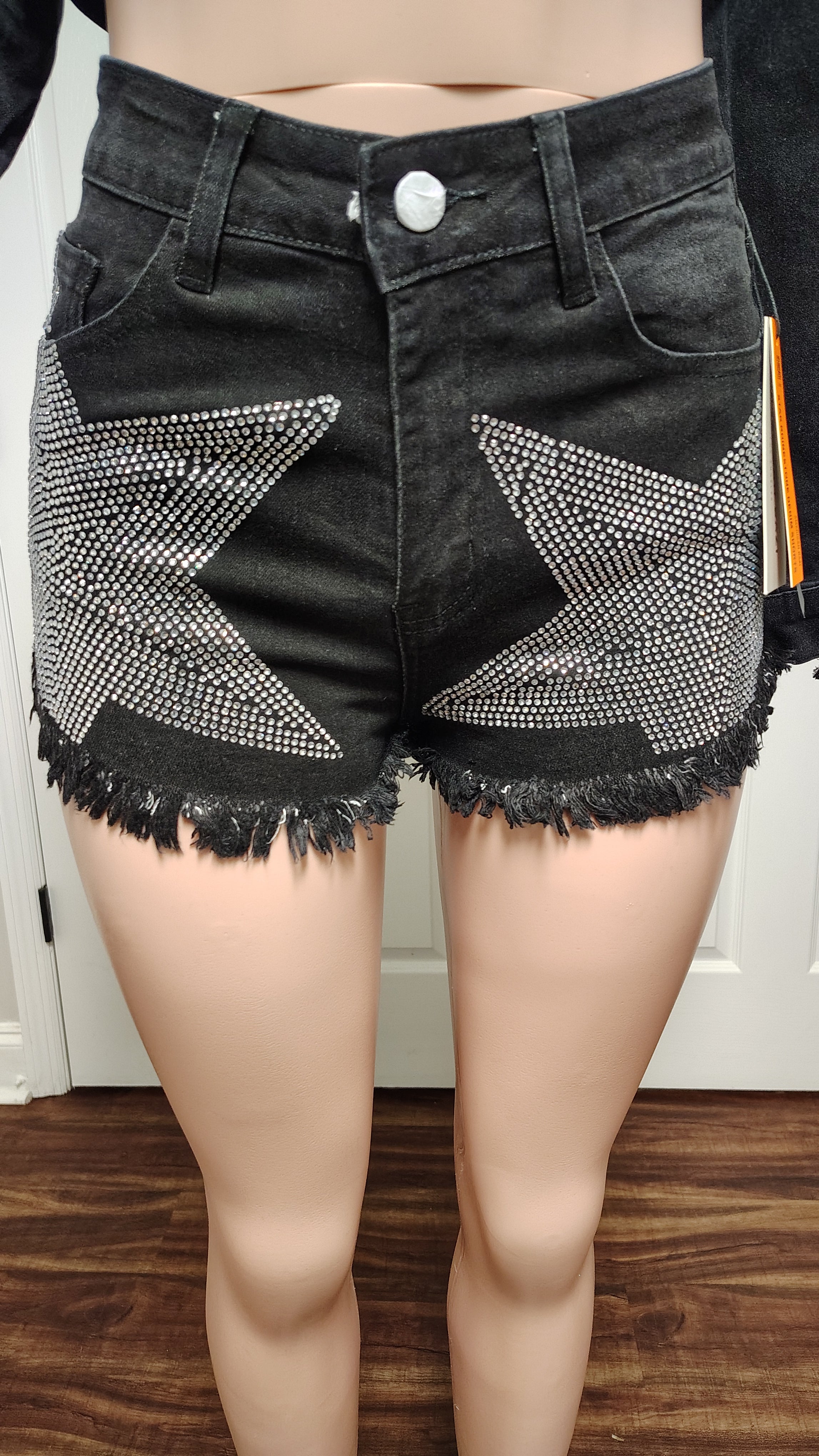 Denim rhinestone jean short set