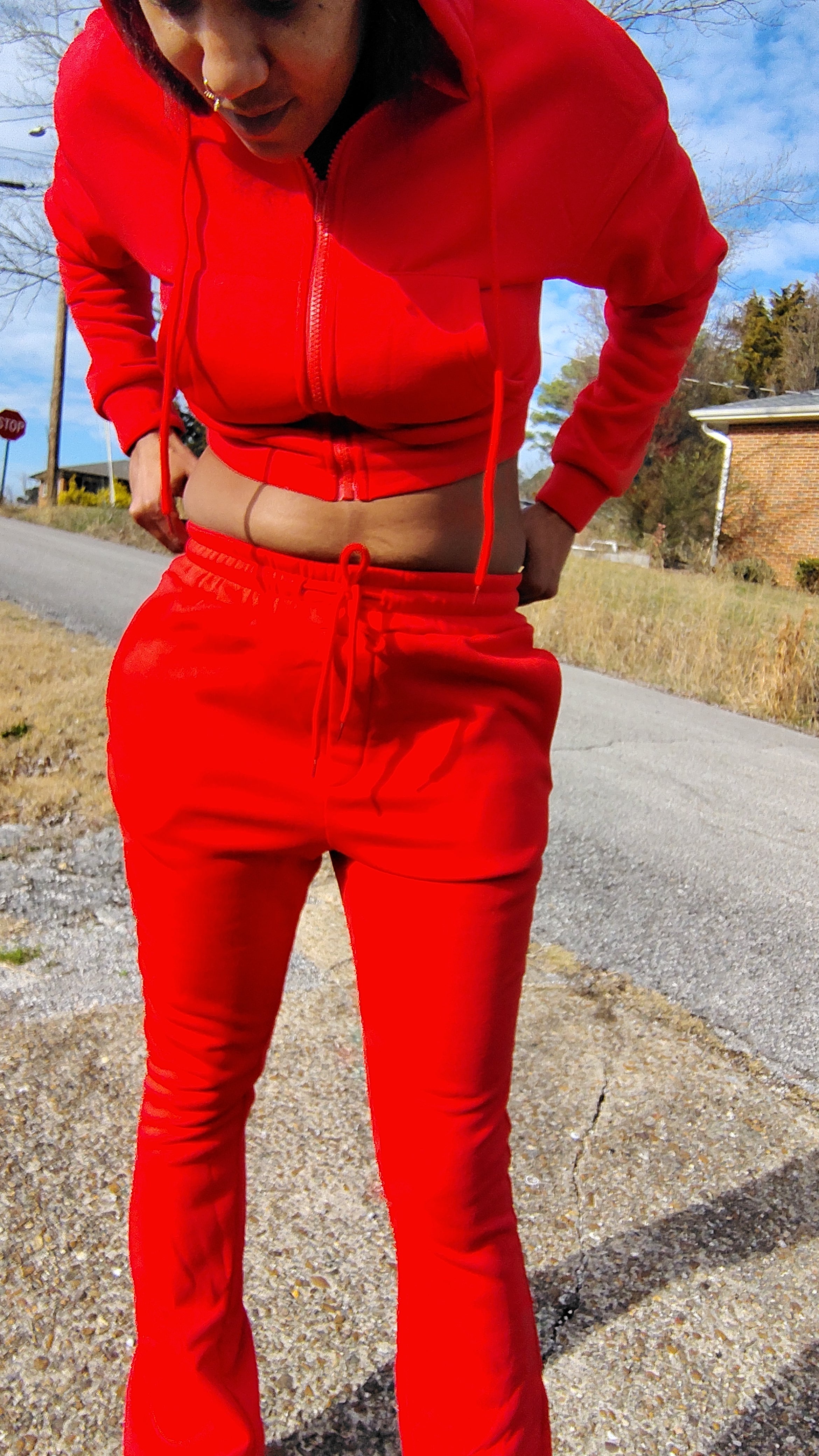 Women Half hoodie stacked jogger set