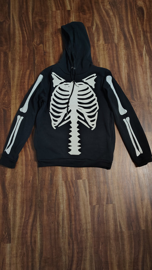 Black bone rhinestone hoodie