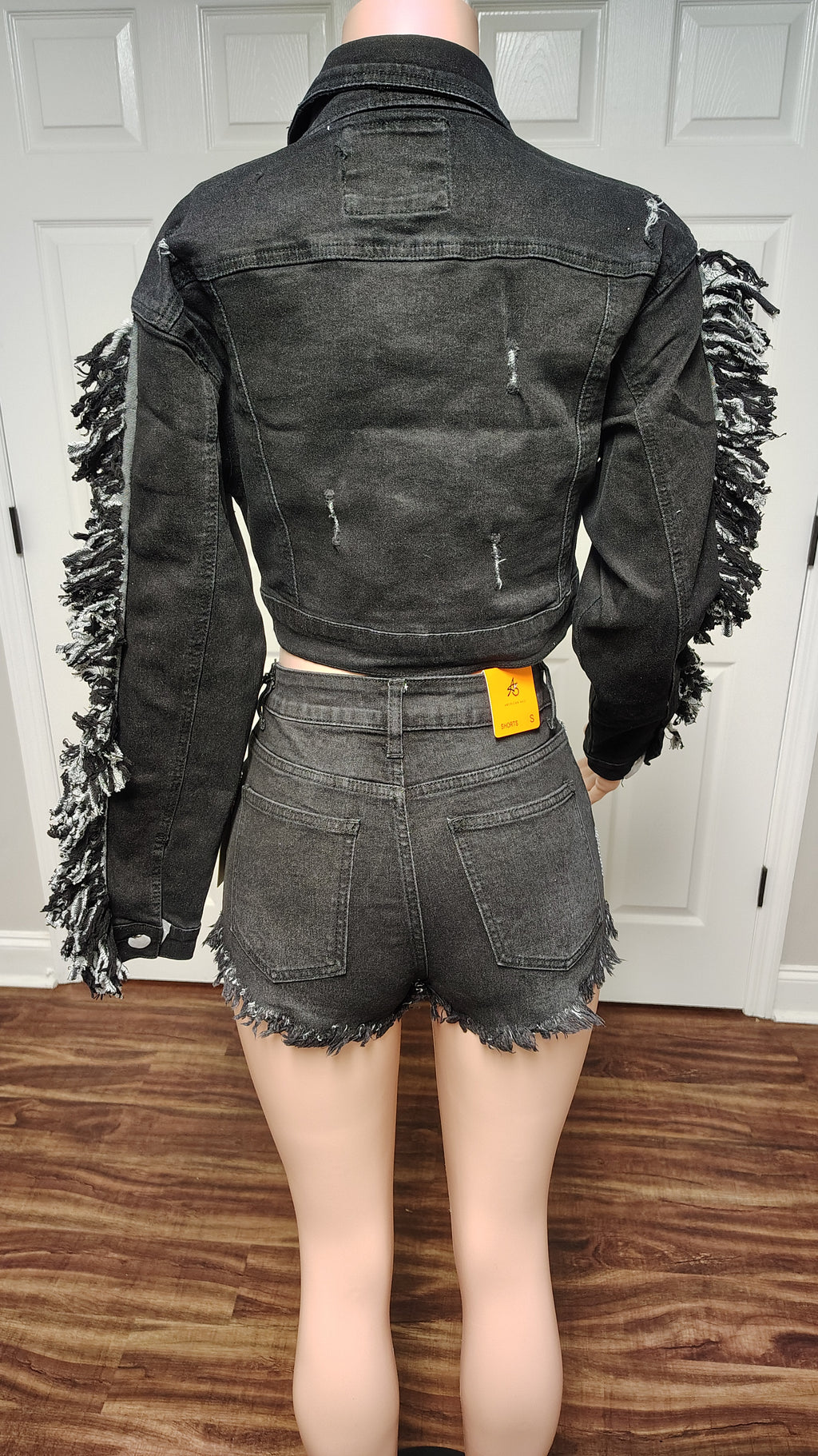 Denim rhinestone jean short set