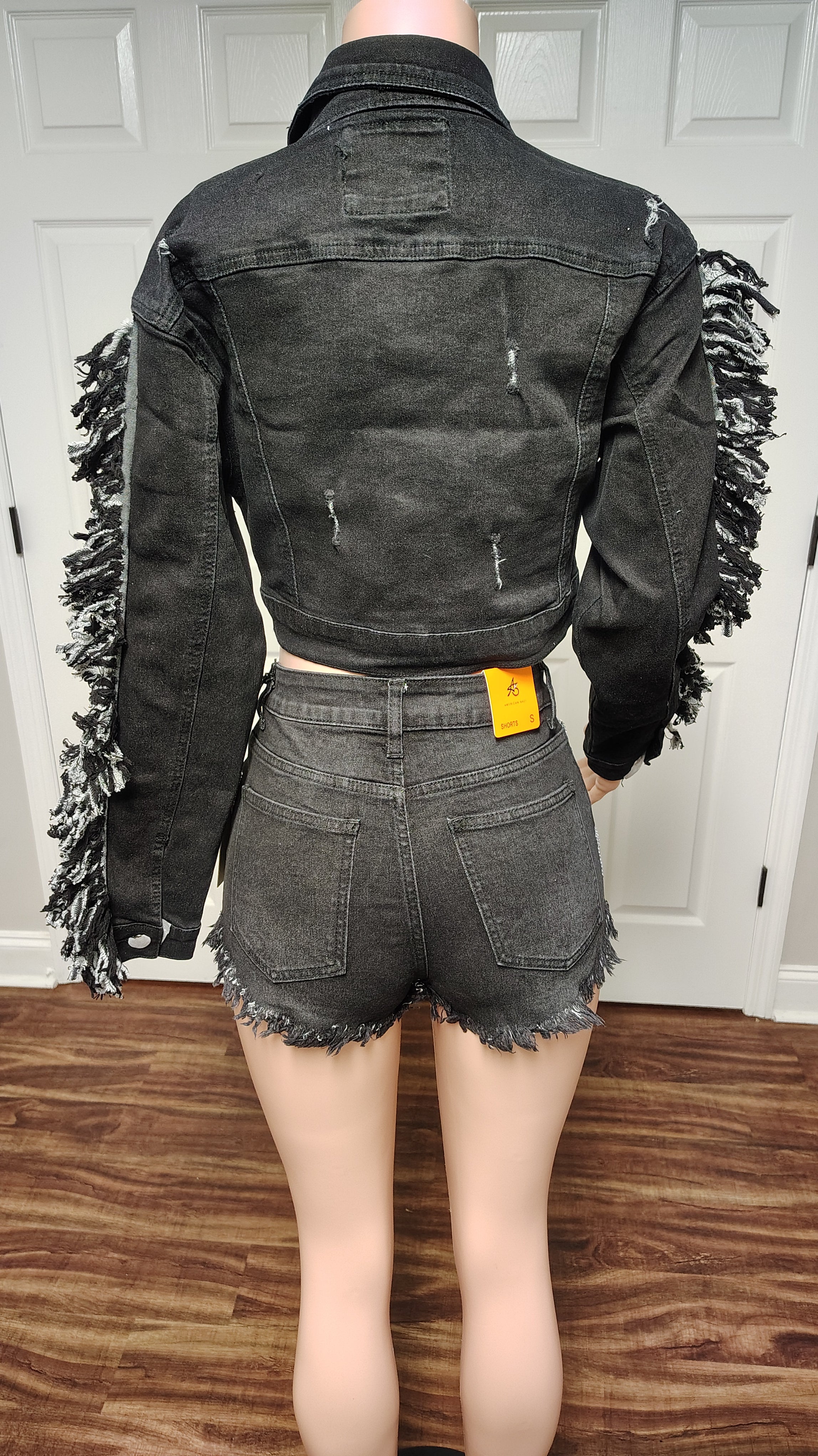 Denim rhinestone jean short set
