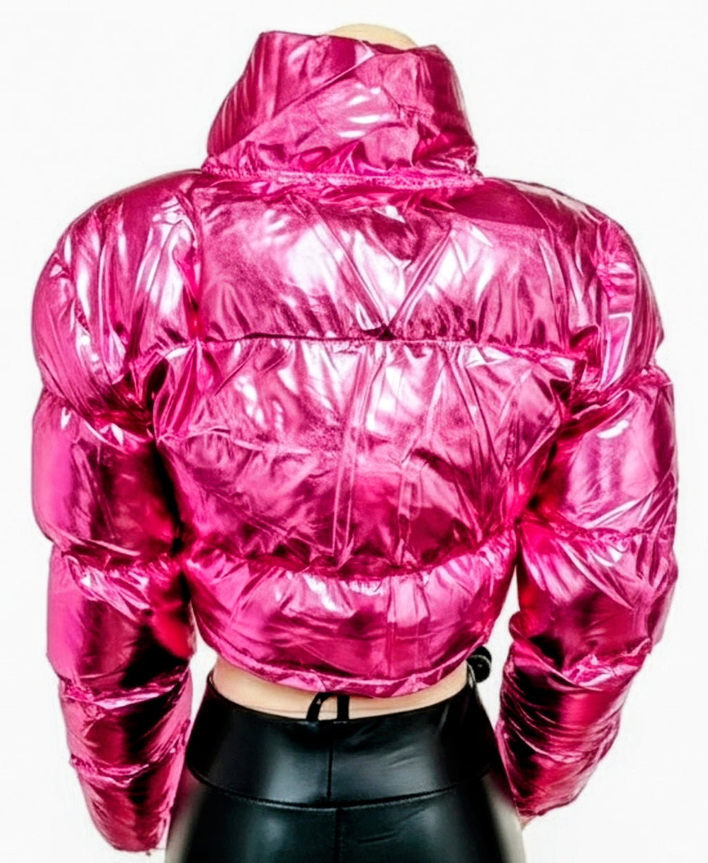 Crop puffer jacket ( matallic pink)