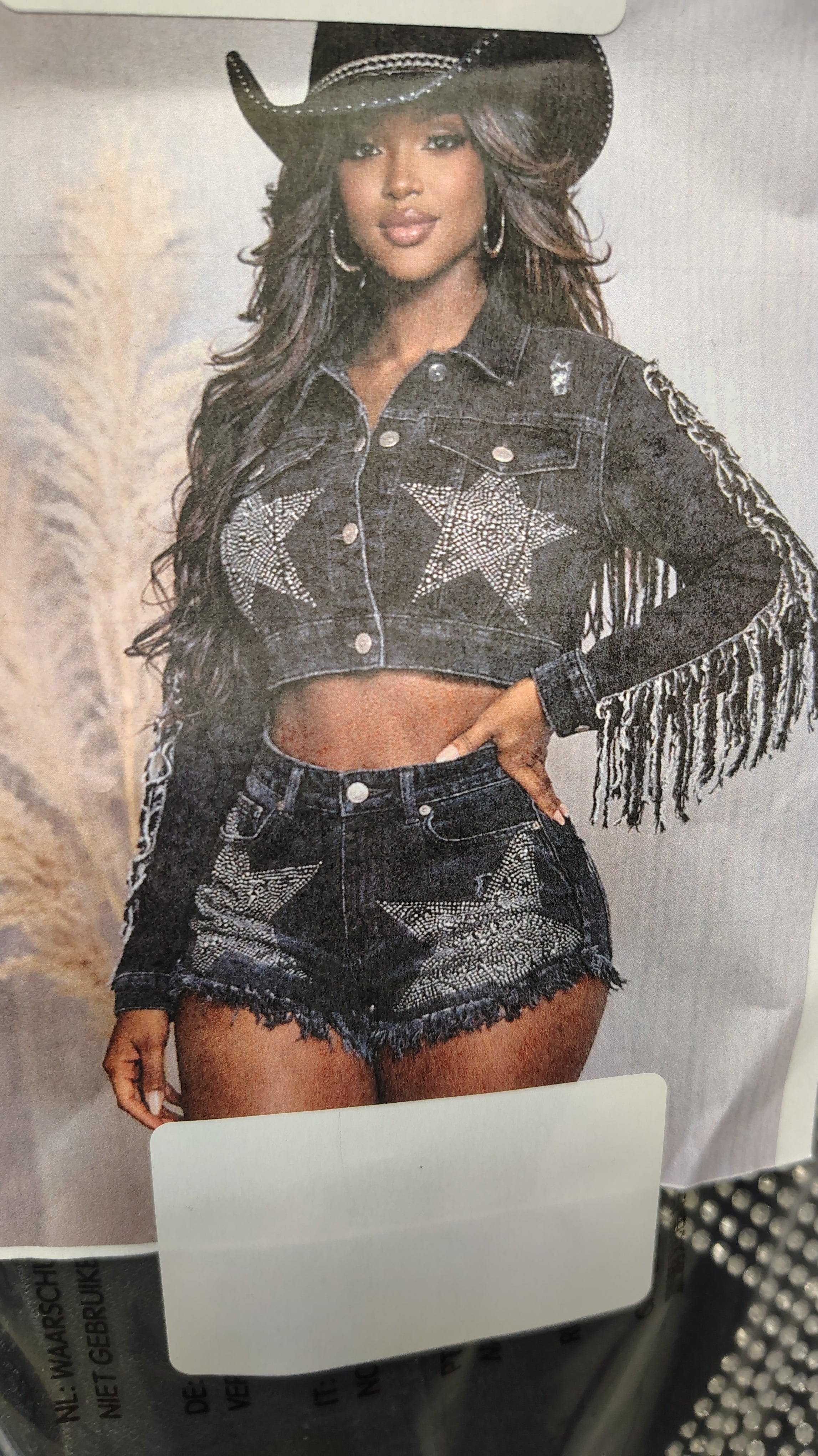 Denim rhinestone jean short set