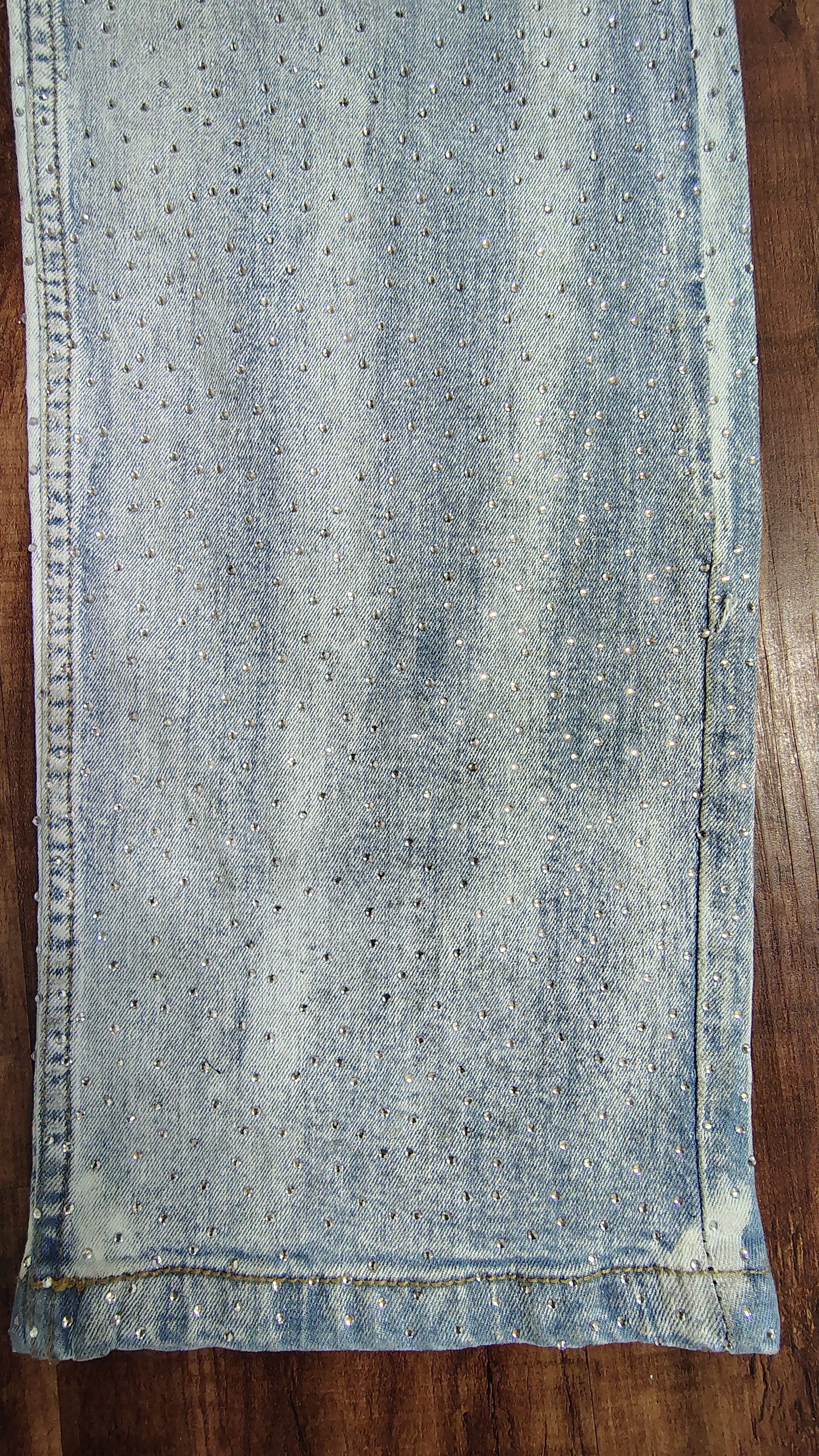 Men light blue rhinestone jeans