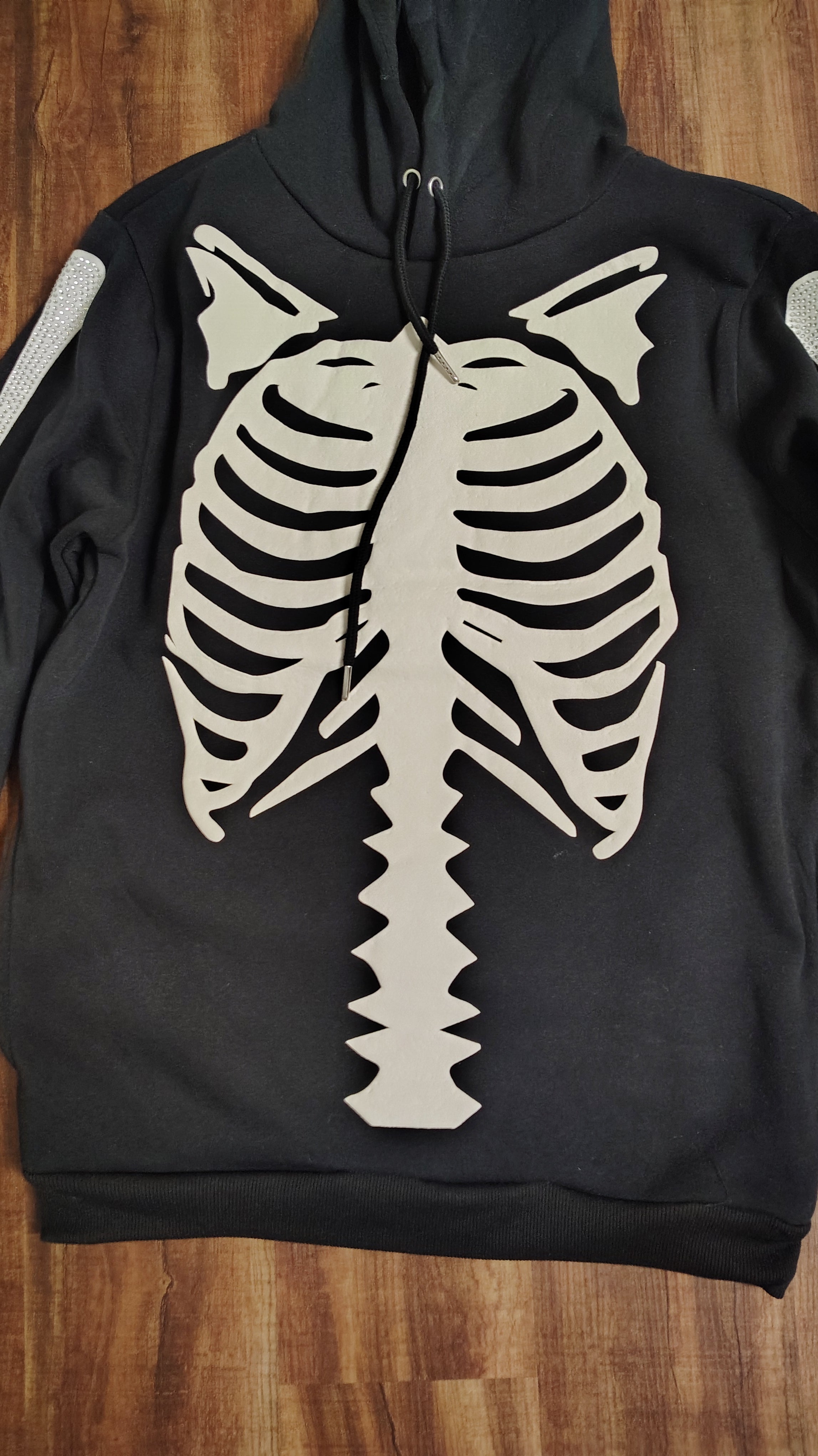 Black bone rhinestone hoodie
