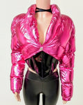 Crop puffer jacket ( matallic pink)