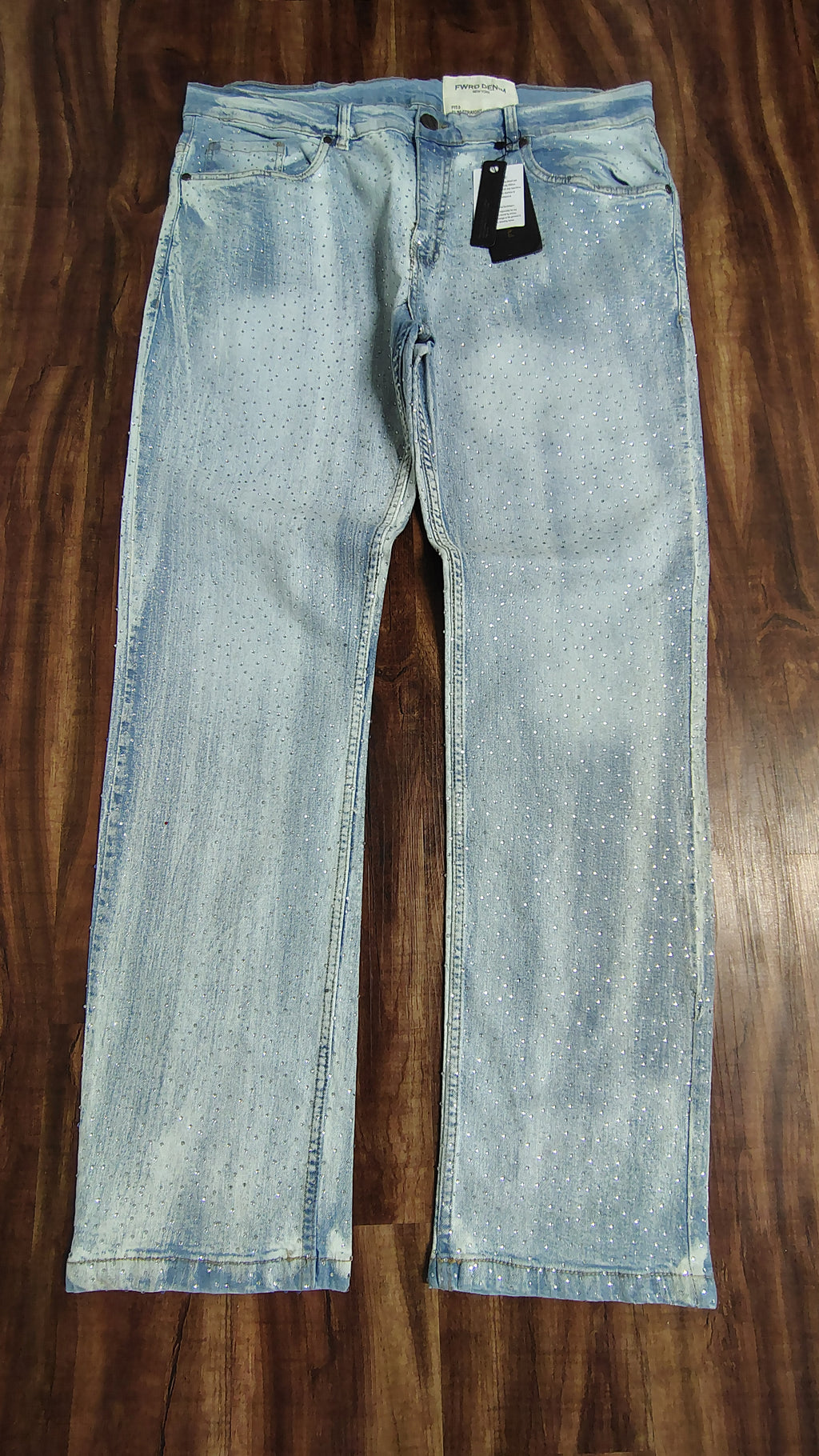 Men light blue rhinestone jeans