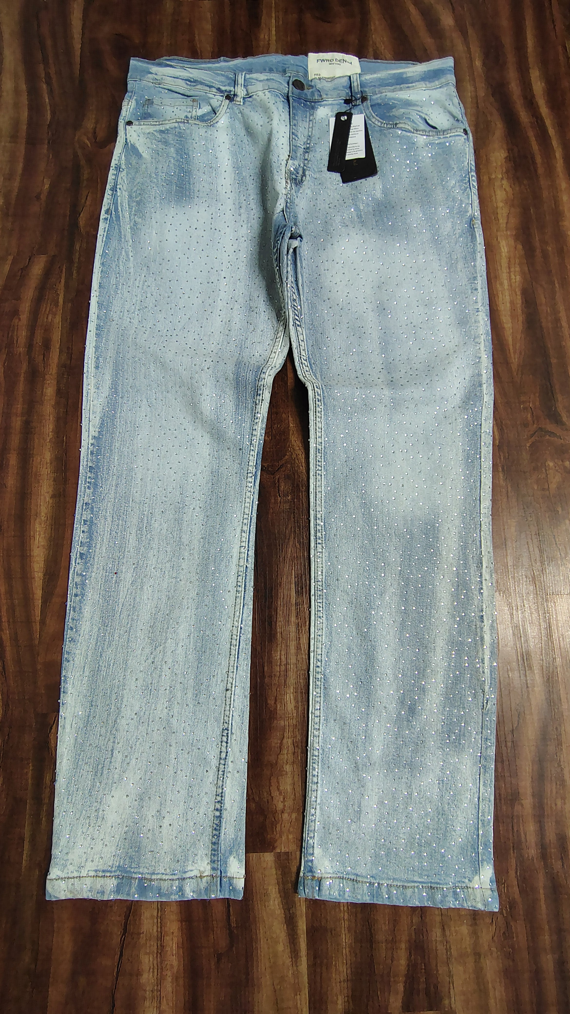 Men light blue rhinestone jeans